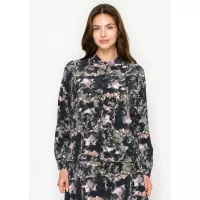 Abstract Print Long Sleeve Button-Front Blouse