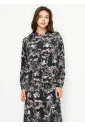 Abstract Print Long Sleeve Button-Front Blouse