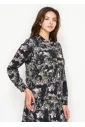 Abstract Print Long Sleeve Button-Front Blouse