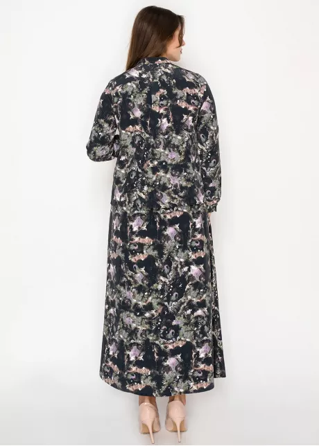 Abstract Print Long Sleeve Button-Front Blouse