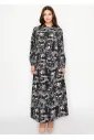 Abstract Print Long Sleeve Button-Front Blouse