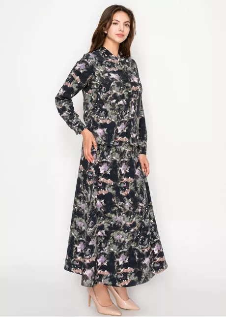 Abstract Print Long Sleeve Button-Front Blouse