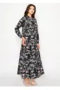 Abstract Print Long Sleeve Button-Front Blouse