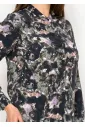 Abstract Print Long Sleeve Button-Front Blouse