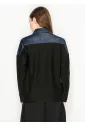 Long Sleeve Black Pullover with Denim Trim