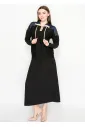 Long Sleeve Black Pullover with Denim Trim