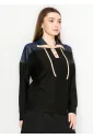 Long Sleeve Black Pullover with Denim Trim