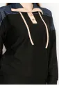 Long Sleeve Black Pullover with Denim Trim