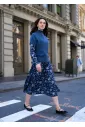 Blue Floral Midi Shirt Dress with Belted Waist