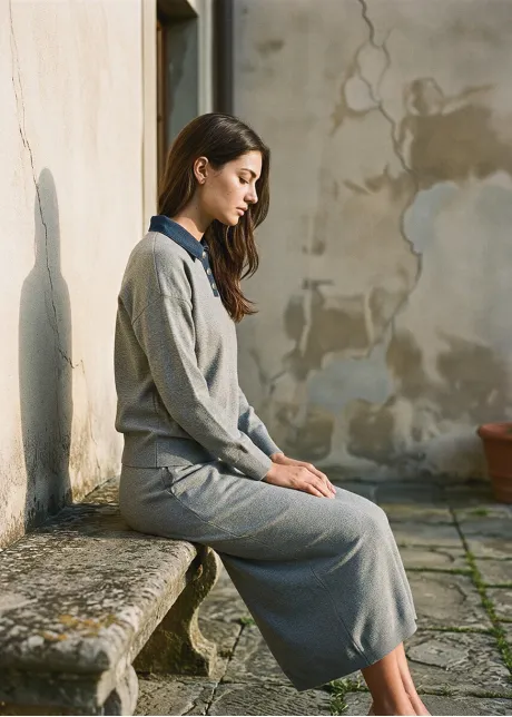 Heather Grey Knit Polo and Skirt Set