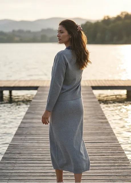 Heather Grey Knit Polo and Skirt Set