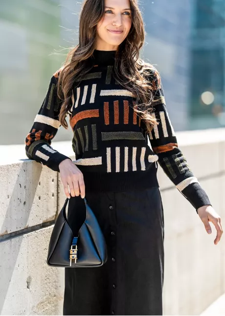 Structured Knit & Black Skirt Outfit
