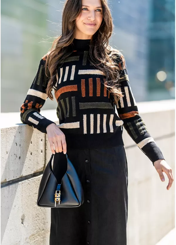 Structured Knit & Black Skirt Outfit