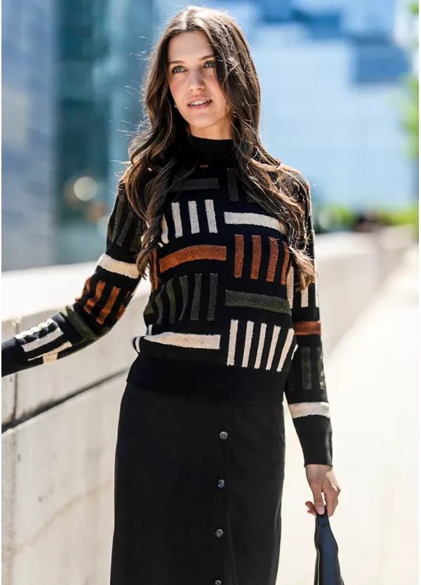 Structured Knit & Black Skirt Outfit