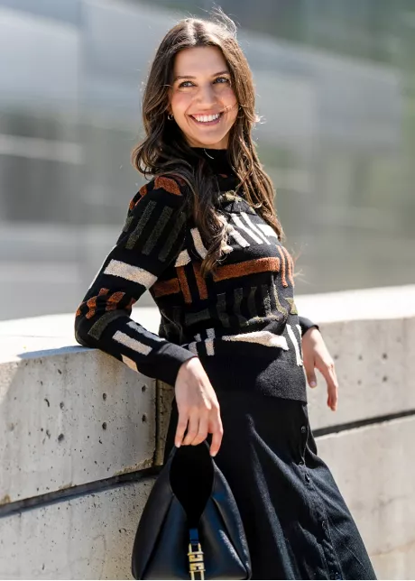 Structured Knit & Black Skirt Outfit