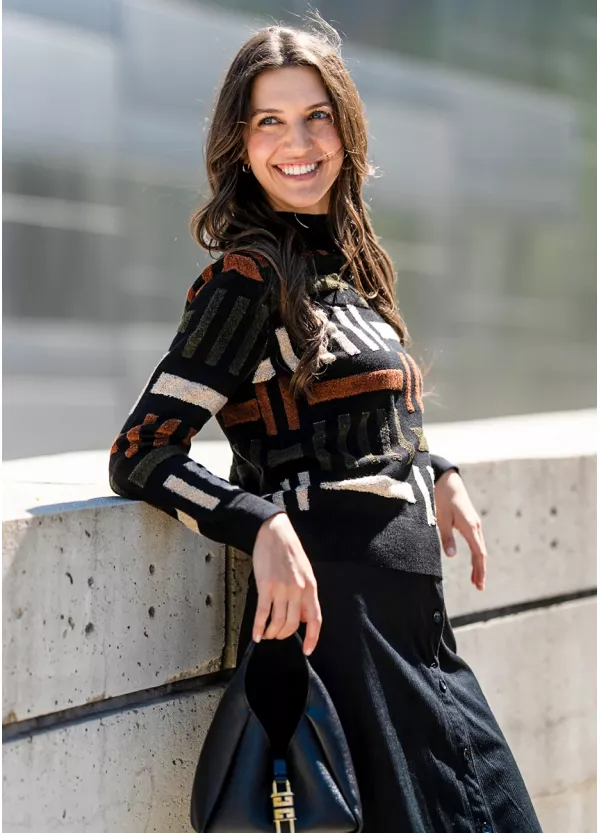 Structured Knit & Black Skirt Outfit