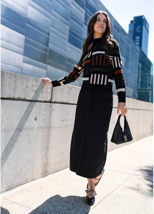 Structured Knit & Black Skirt Outfit