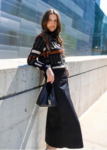 Structured Knit & Black Skirt Outfit