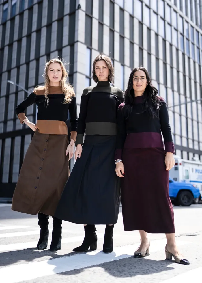 Sleek Colorblock Knit with Corduroy Skirt Outfit