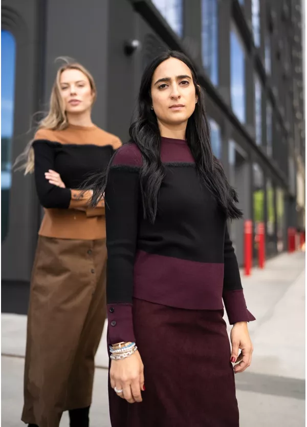 Burgundy Colorblock Knit & Skirt Outfit