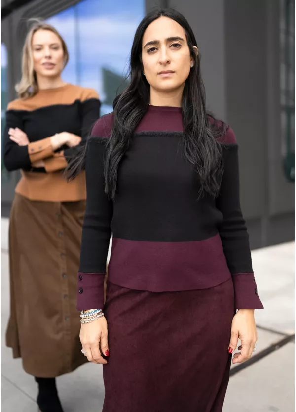 Burgundy Colorblock Knit & Skirt Outfit