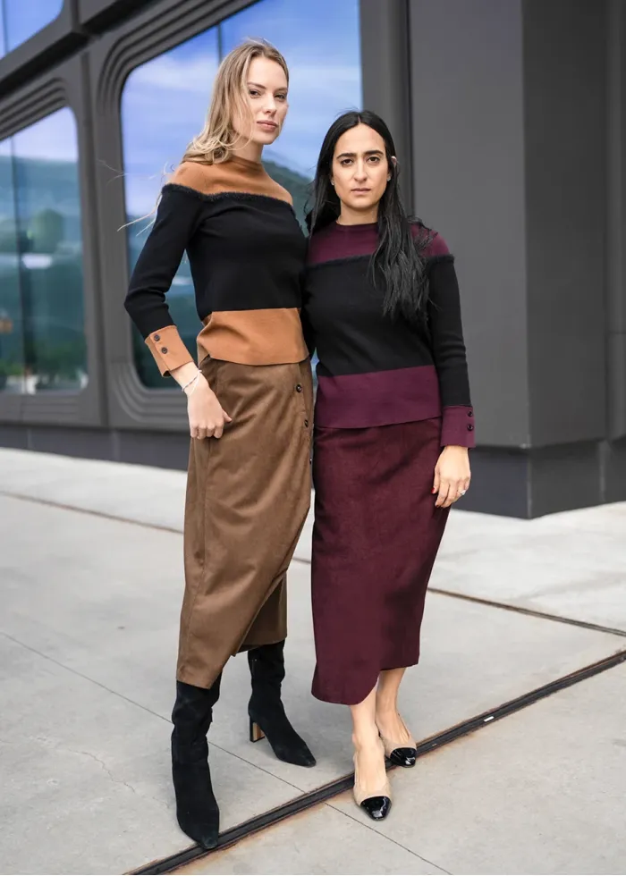 Sleek Colorblock Knit with Corduroy Skirt Outfit