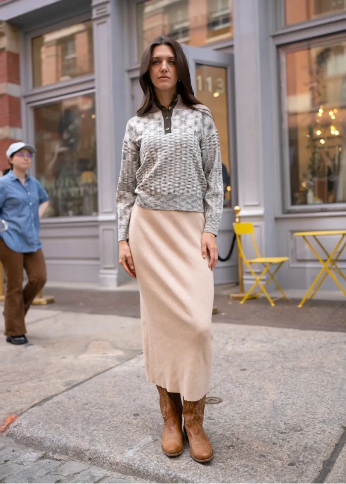 Oatmeal Ribbed Knit Skirt