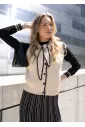 Contrast Trim Knit Vest in Cream & Black