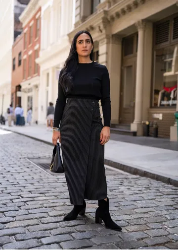 Black Pinstripe & Button Detail Outfit