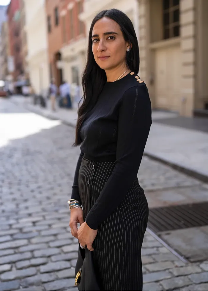 Black Pinstripe & Button Detail Outfit