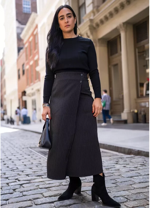 Black Pinstripe & Button Detail Outfit