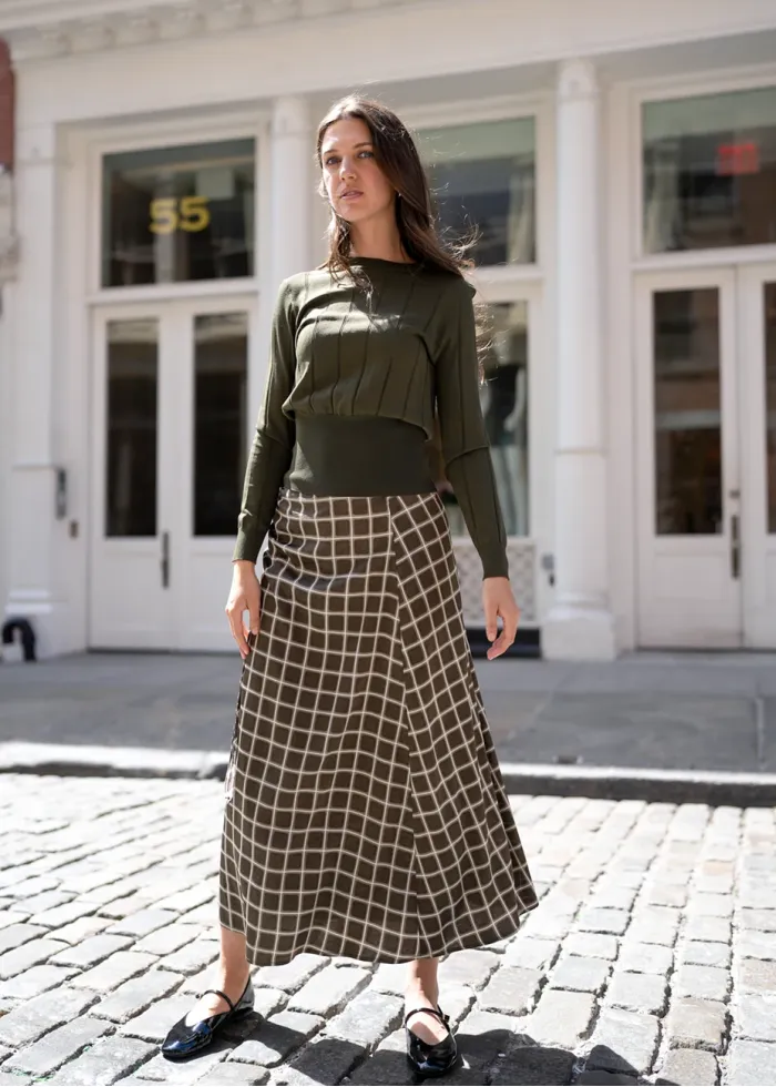 Olive Ribbed Sweater with Shoulder Buttons