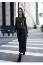Floral Olive Cardigan and Black Skirt Outfit