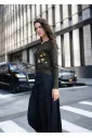 Olive Knit Cardigan with Floral Embroidery