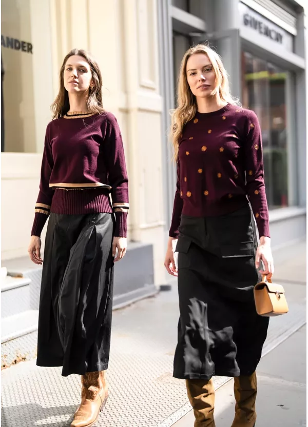Burgundy Bloom Knit & Skirt Outfit