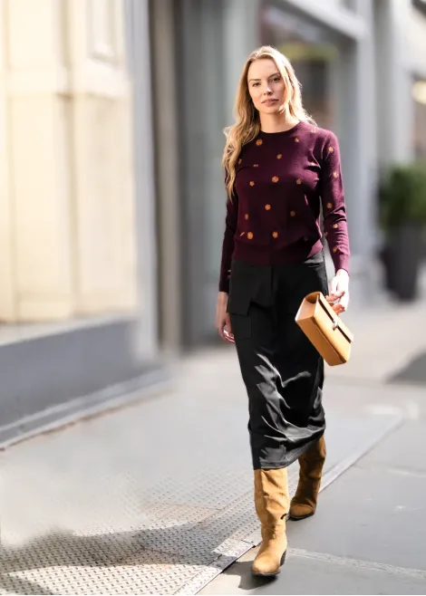 Burgundy Bloom Knit & Skirt Outfit