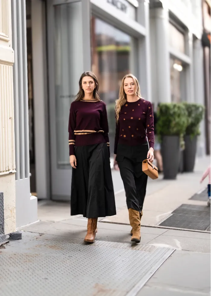 Burgundy Bloom Knit & Skirt Outfit