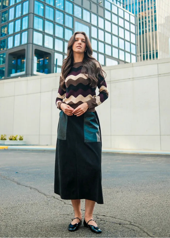 Retro Wave Knit & Black Skirt Outfit