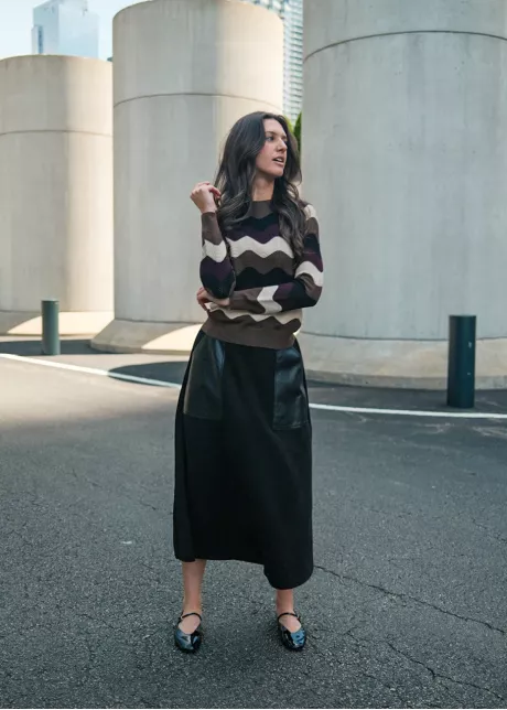 Retro Wave Knit & Black Skirt Outfit