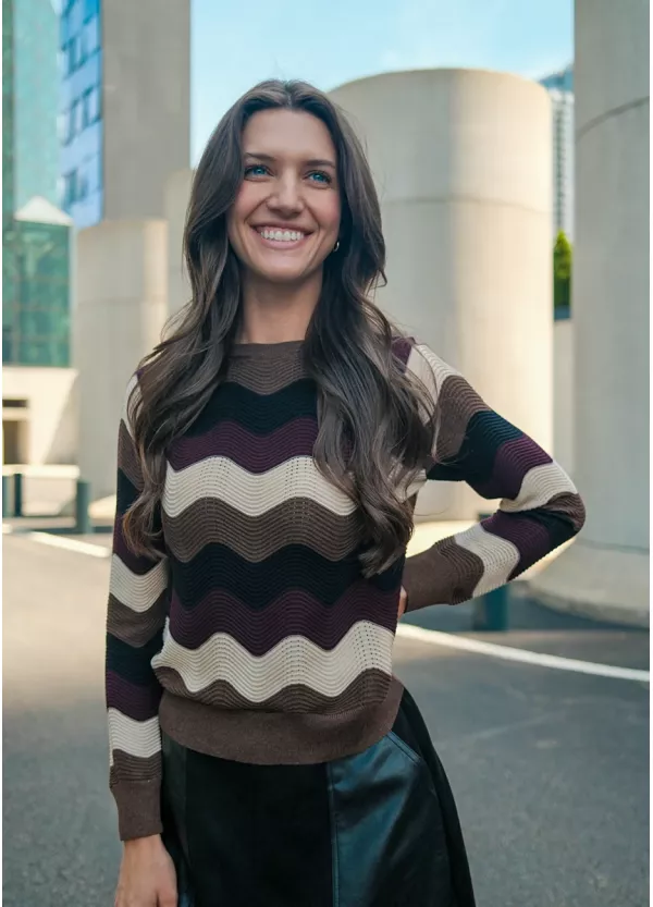 Retro Wave Knit & Black Skirt Outfit