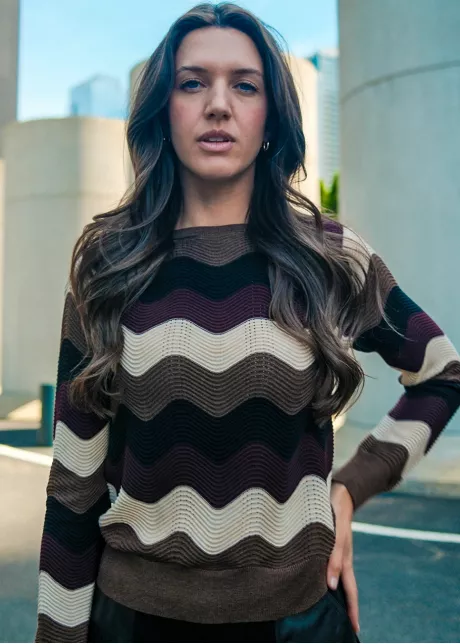 Retro Wave Knit & Black Skirt Outfit
