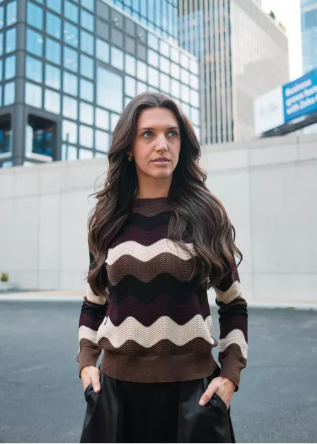 Retro Wave Knit & Black Skirt Outfit