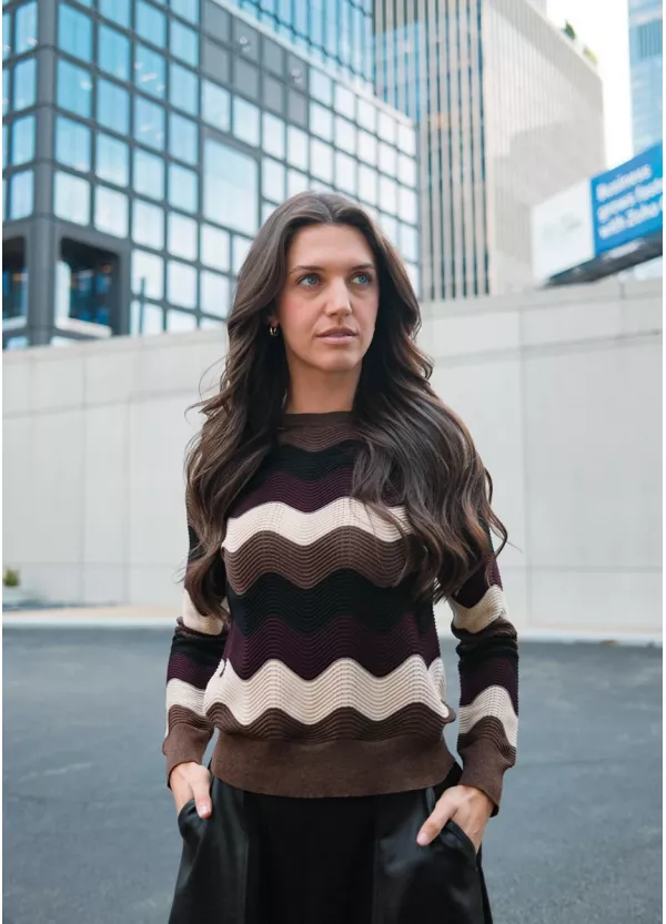 Retro Wave Knit & Black Skirt Outfit