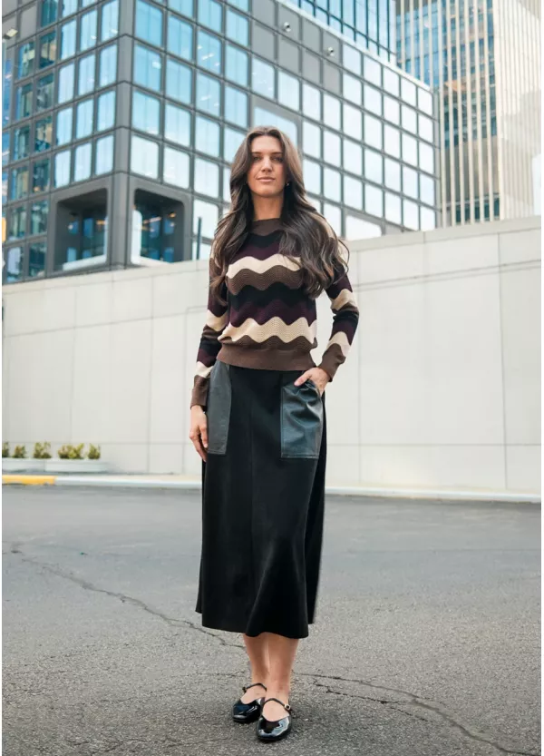 Retro Wave Knit & Black Skirt Outfit