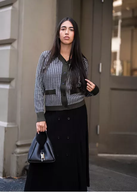 Olive Trim Check Cardigan