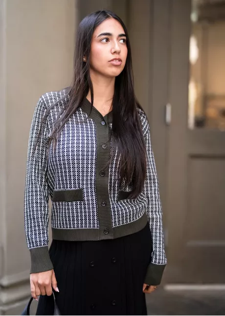 Olive Trim Check Cardigan