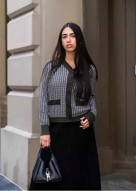 Olive Trim Check Cardigan
