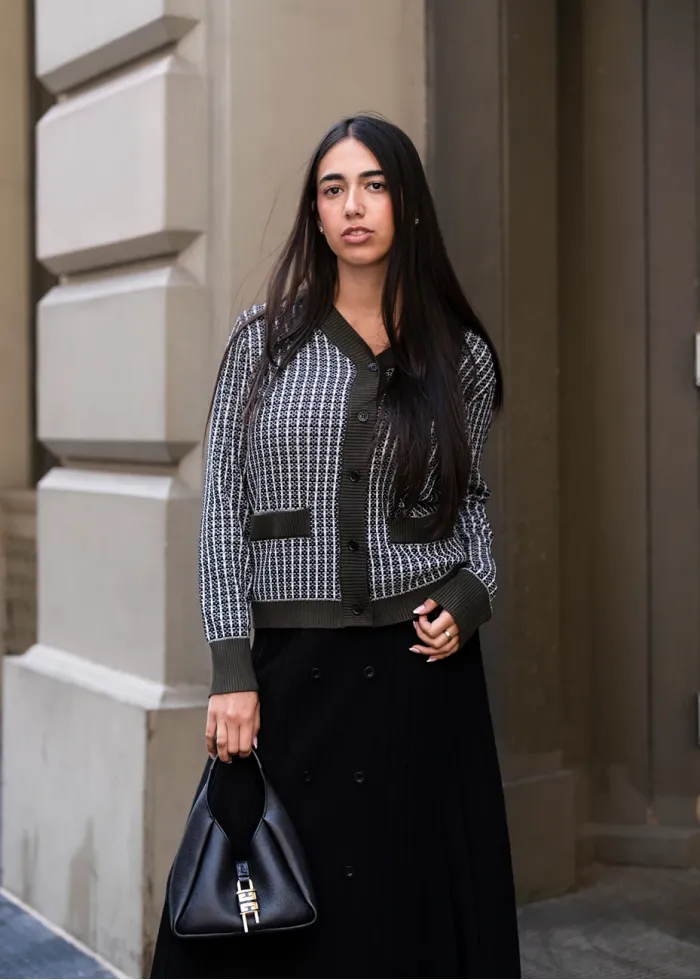 Olive Trim Check Cardigan