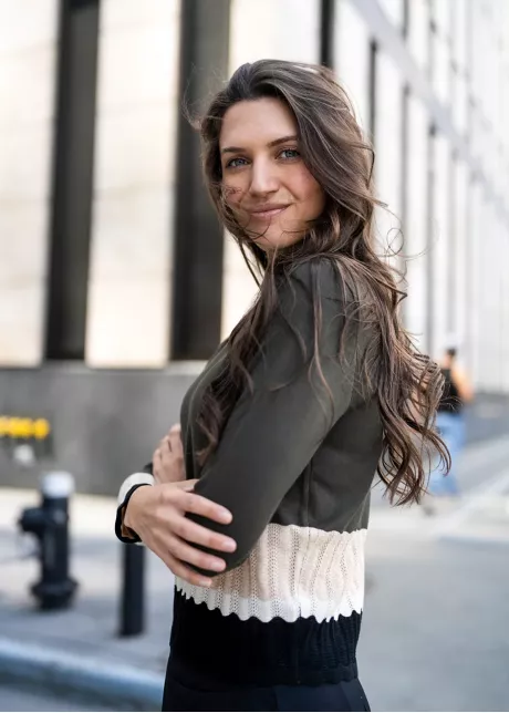 Olive Contrast Knit with Black Skirt Outfit