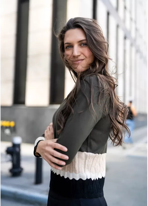 Olive Contrast Knit with Black Skirt Outfit